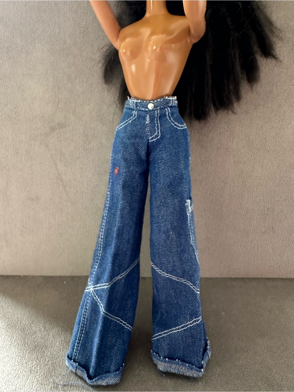 Dark Blue Wide-Leg Denim Jeans for Barbie doll vintage
